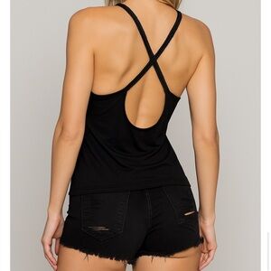 Women’s Small Stretchy Black Sleeveless Beaded Strap Backless Tank Top